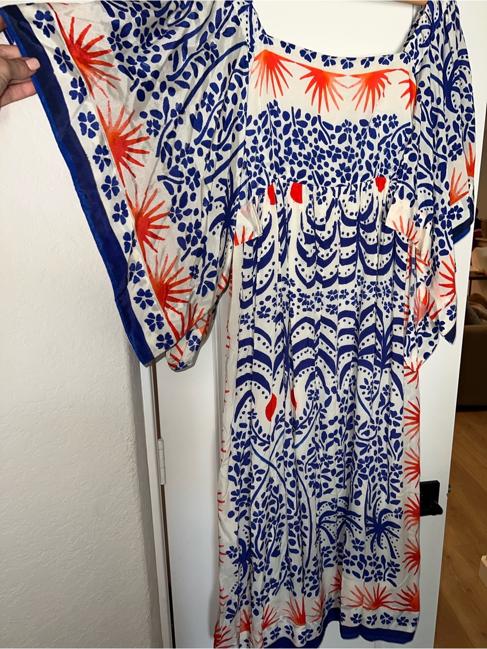 FARM Rio Cream Midi Dress with Blue Floral and Orange Accents - Picture 3 of 6